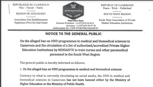 COMMNIQUE Notice on Alleged Ban of HND